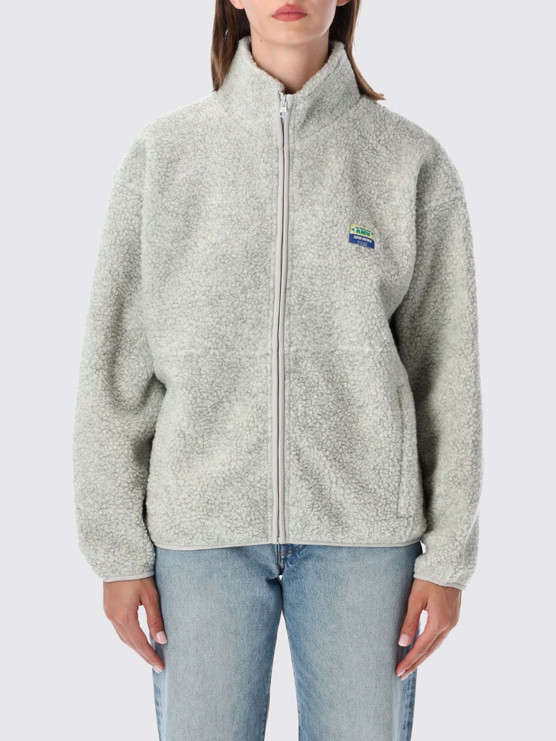 American Vintage Cropped Fleece Jacket with High Neck and Zip Closure