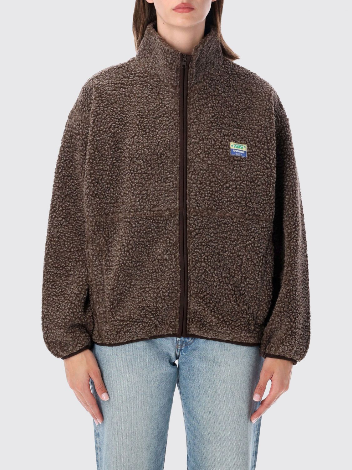 American Vintage Cropped Fleece Jacket with High Neck and Zip Closure
