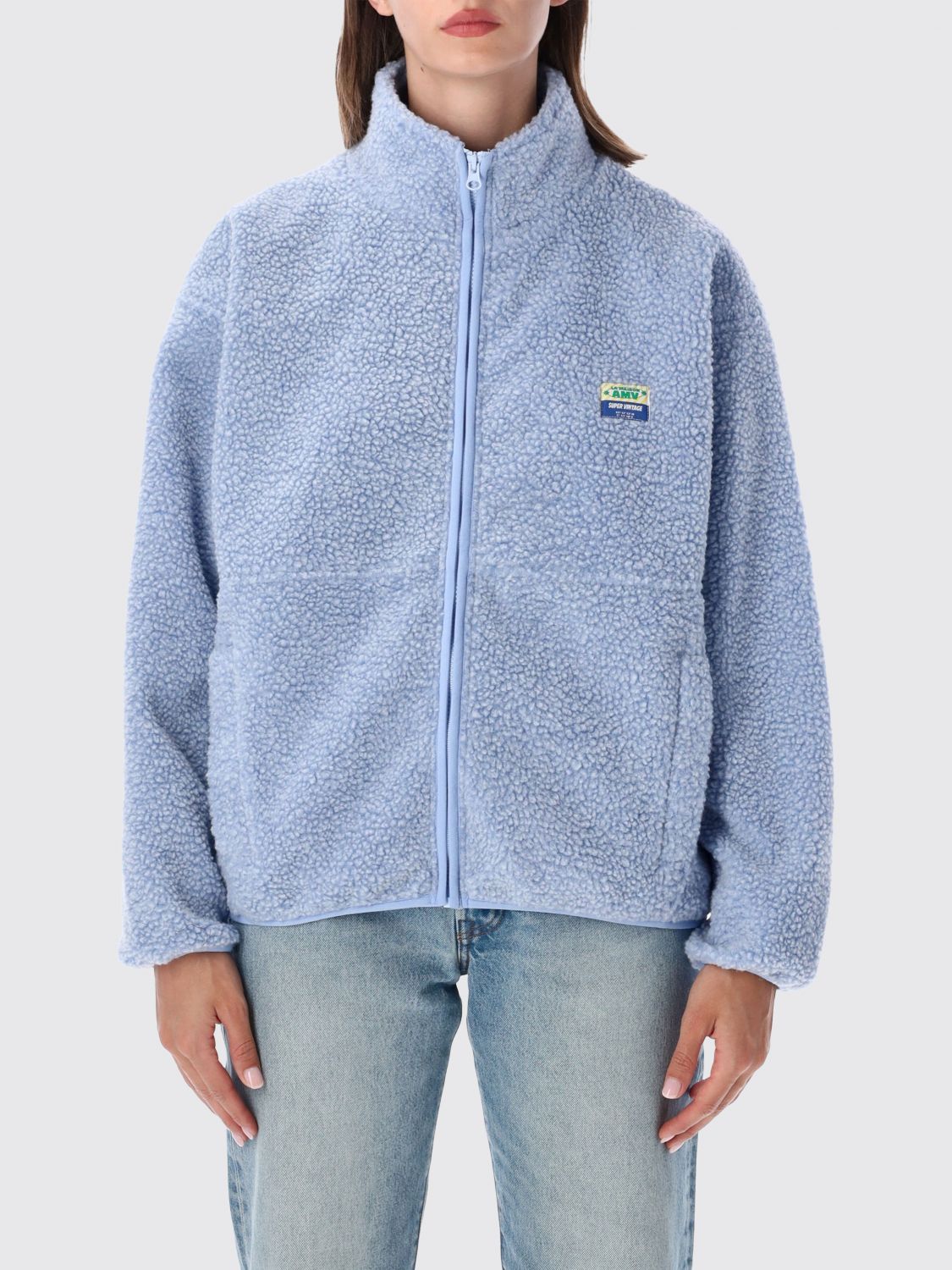 AMERICAN VINTAGE Cropped Fleece Jacket with High Neck and Zip Closure