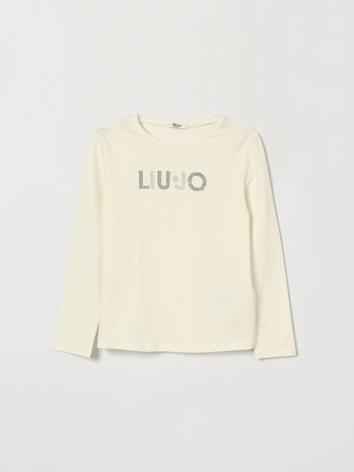 LIU JO T-shirt a maniche lunghe da bambina in cotone con logo ricamato e strass