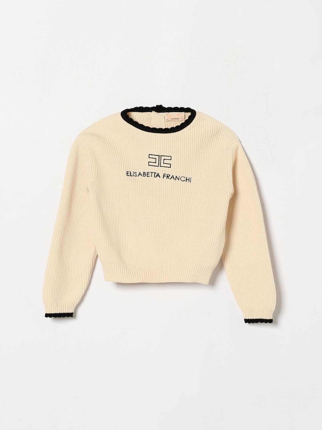 ELISABETTA FRANCHI LA MIA BAMBINA Baumwoll-Pullover mit Rundhalsausschnitt mit gesticktem Logo