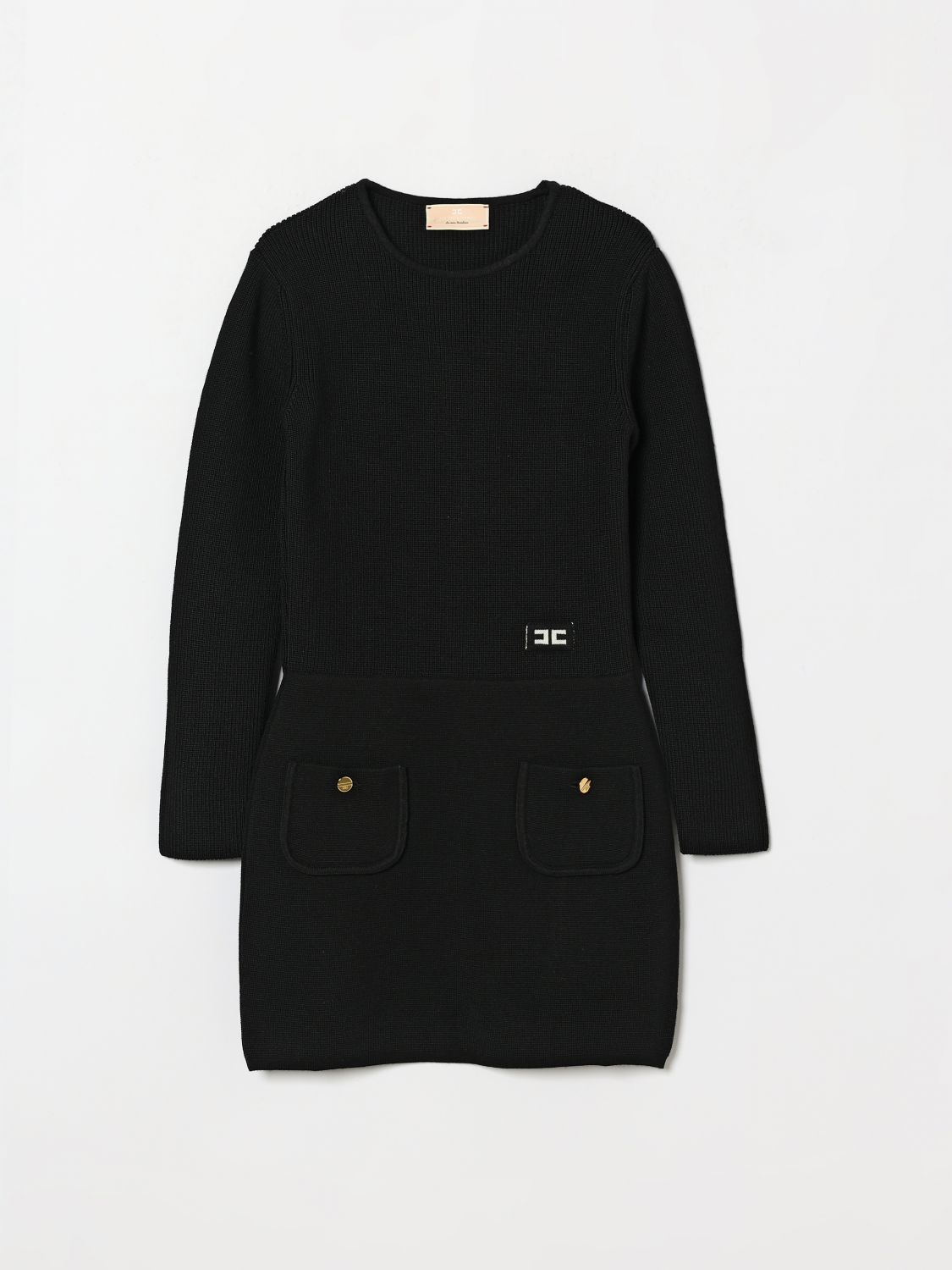 ELISABETTA FRANCHI LA MIA BAMBINA Kurzes Monogramm-Strickkleid aus Wollmischung
