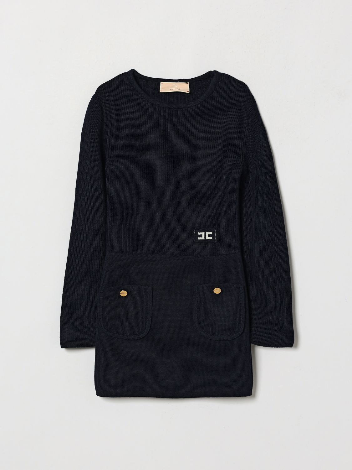 ELISABETTA FRANCHI LA MIA BAMBINA Kurzes Monogramm-Strickkleid aus Wollmischung