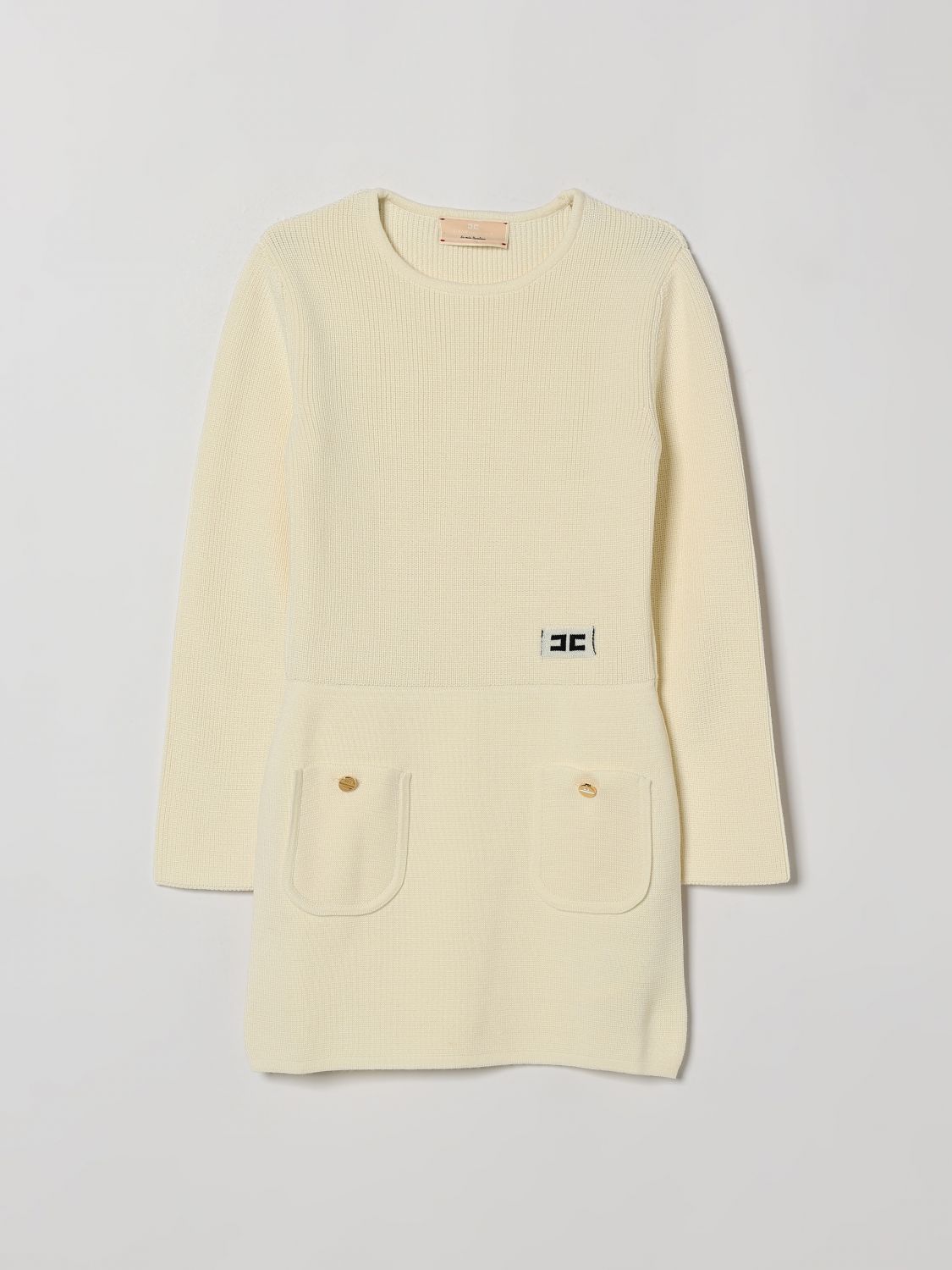 ELISABETTA FRANCHI LA MIA BAMBINA Kurzes Monogramm-Strickkleid aus Wollmischung
