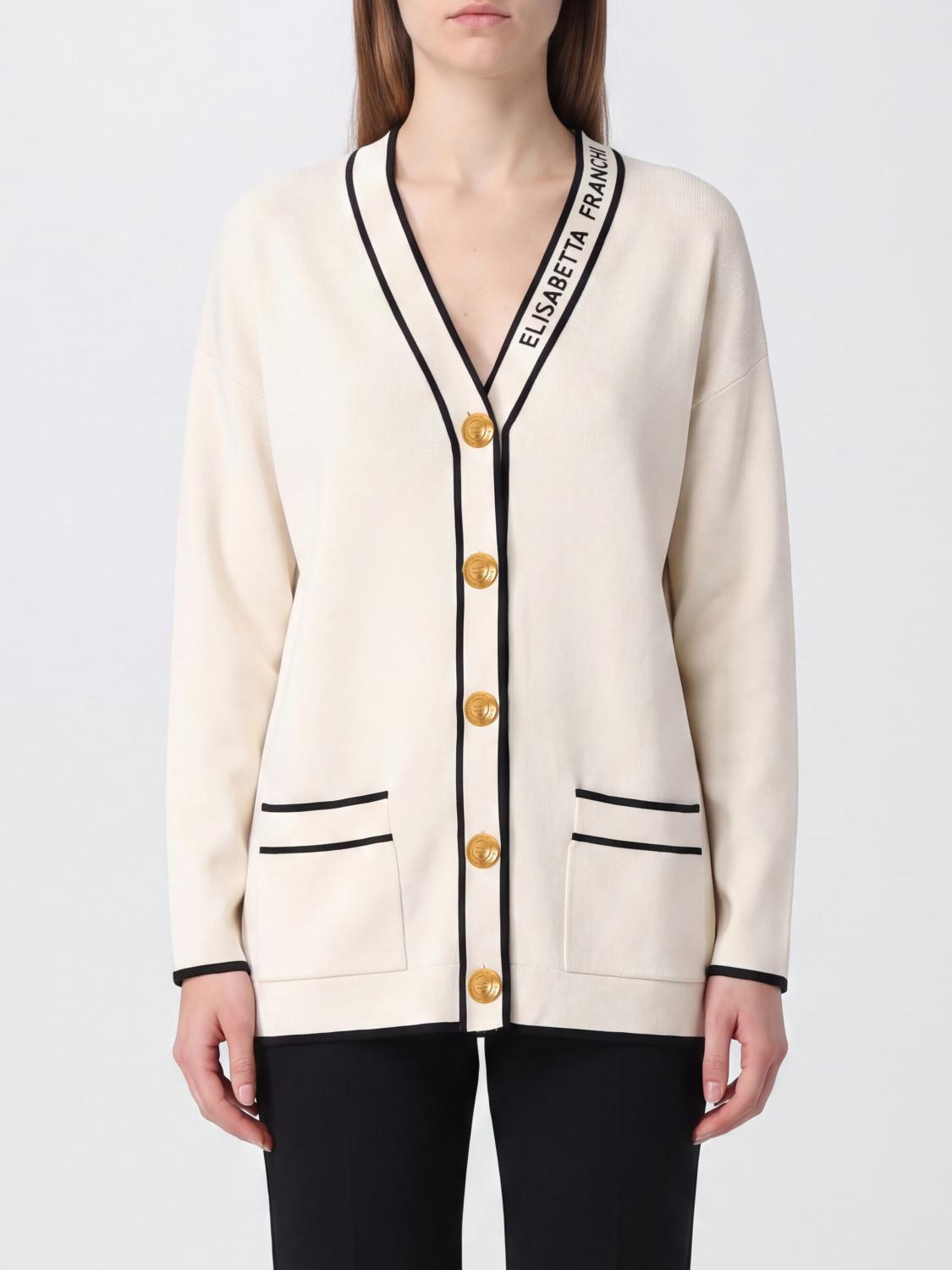 ELISABETTA FRANCHI Strickjacke aus Schurwolle mit Kontrastbesätzen und Logo