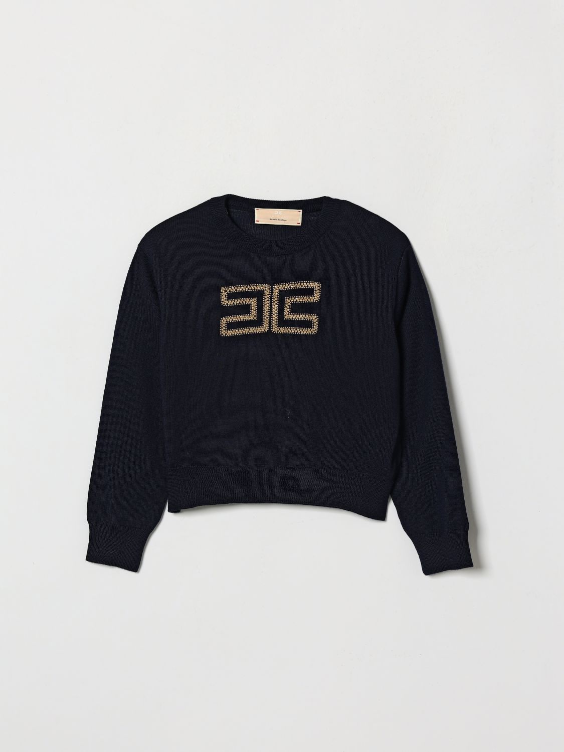 ELISABETTA FRANCHI LA MIA BAMBINA Baumwoll-Pullover mit Rundhalsausschnitt mit gesticktem Logo