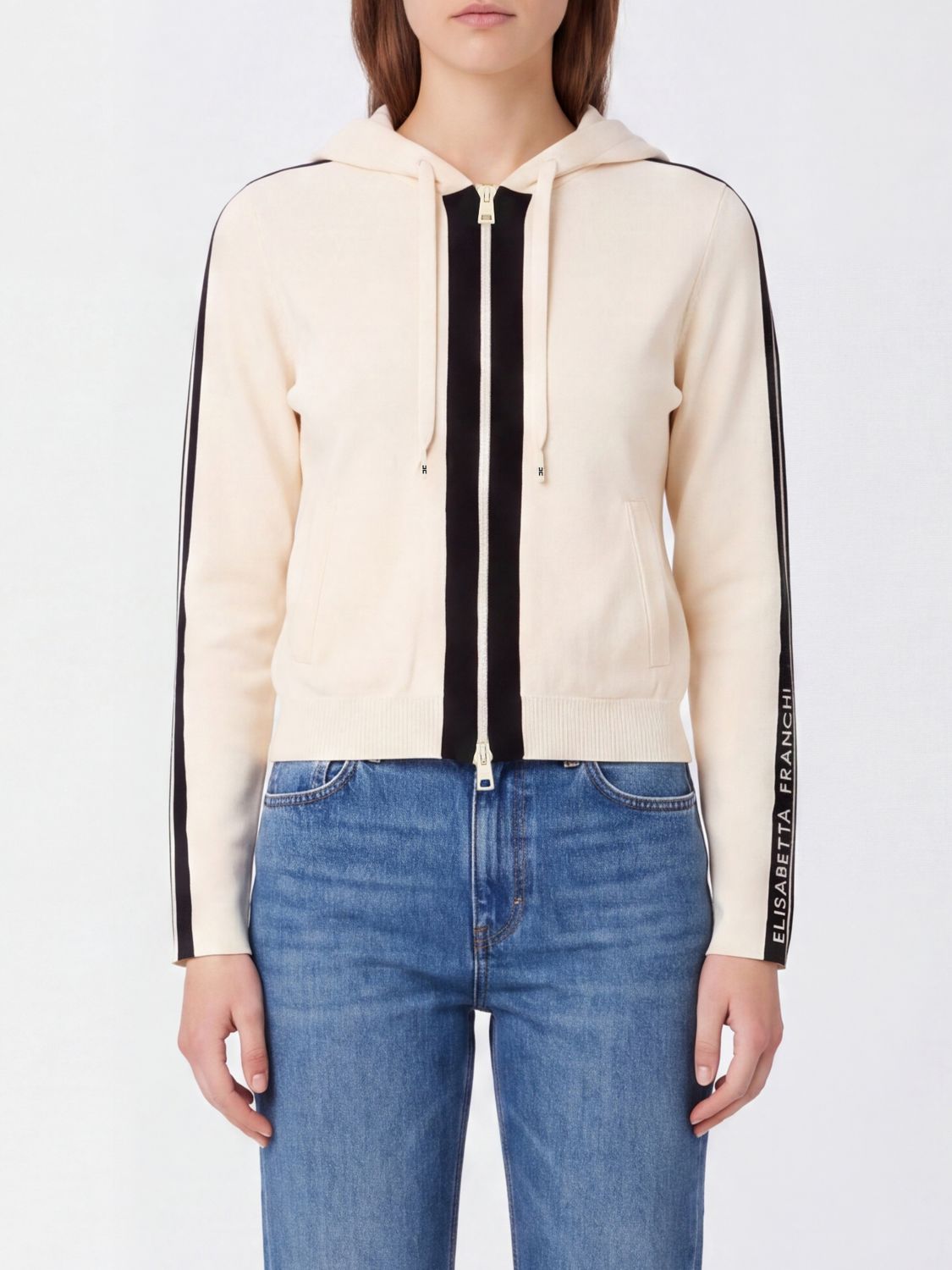ELISABETTA FRANCHI Strick-Cardigan-Sweatshirt aus Wollmischung mit Kapuze und Reißverschluss