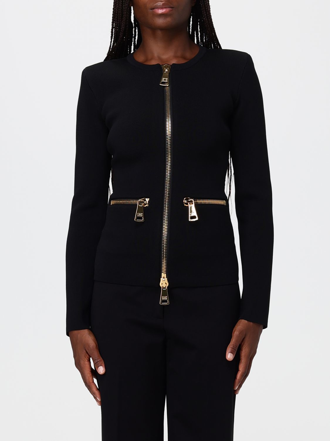 ELISABETTA FRANCHI Slim-Fit-Strickjacke aus Stretch-Viskose mit Metallreißverschluss