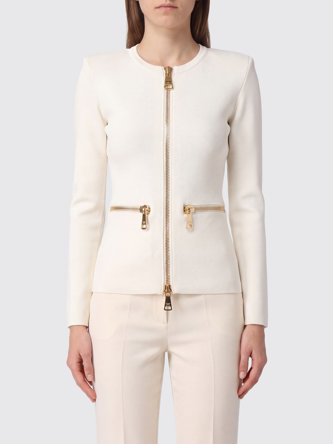 ELISABETTA FRANCHI Cardigan slim fit in viscosa stretch con zip metallica