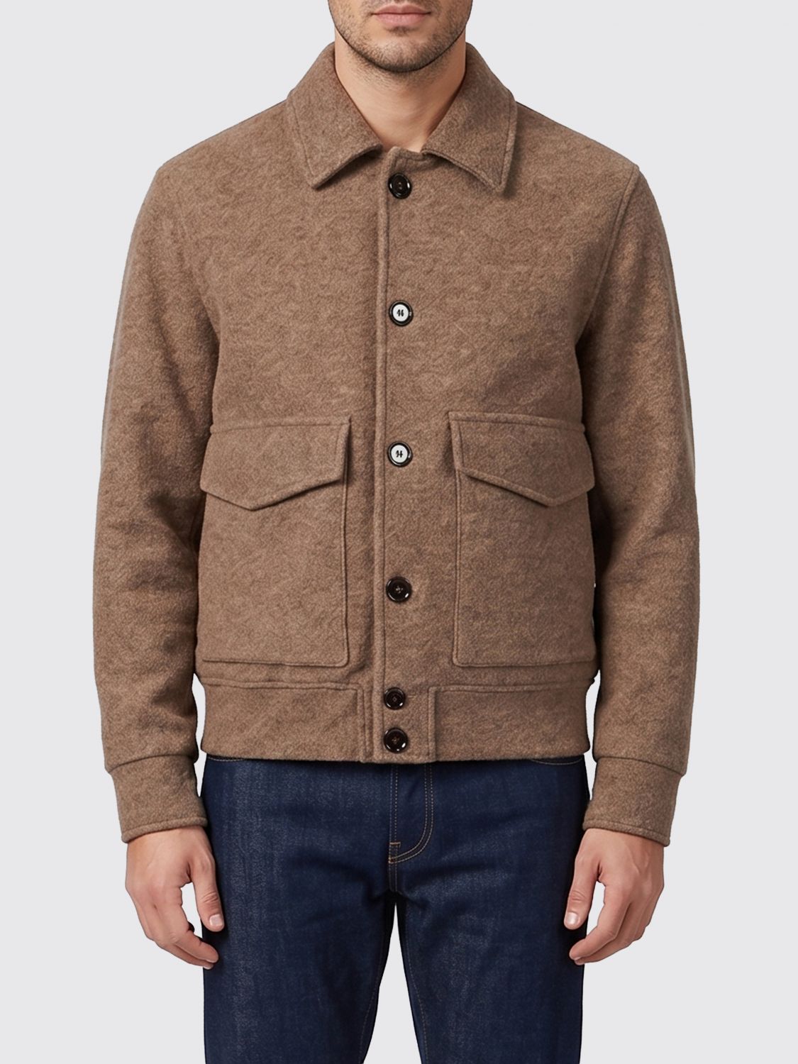 DONDUP Virgin Wool Shirt-Style Bomber Jacket with Flap Pockets DONDUP Virgin Wool Shirt-Style Bomber Jacket with Flap Pockets