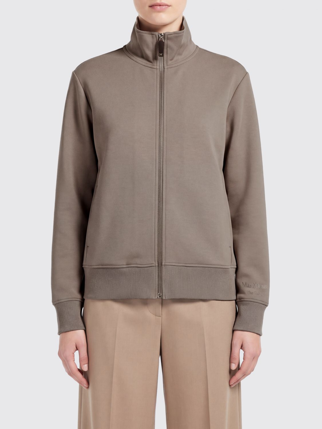 ‘S Max Mara Cotton Jersey High-Neck Zip-Up Sweatshirt