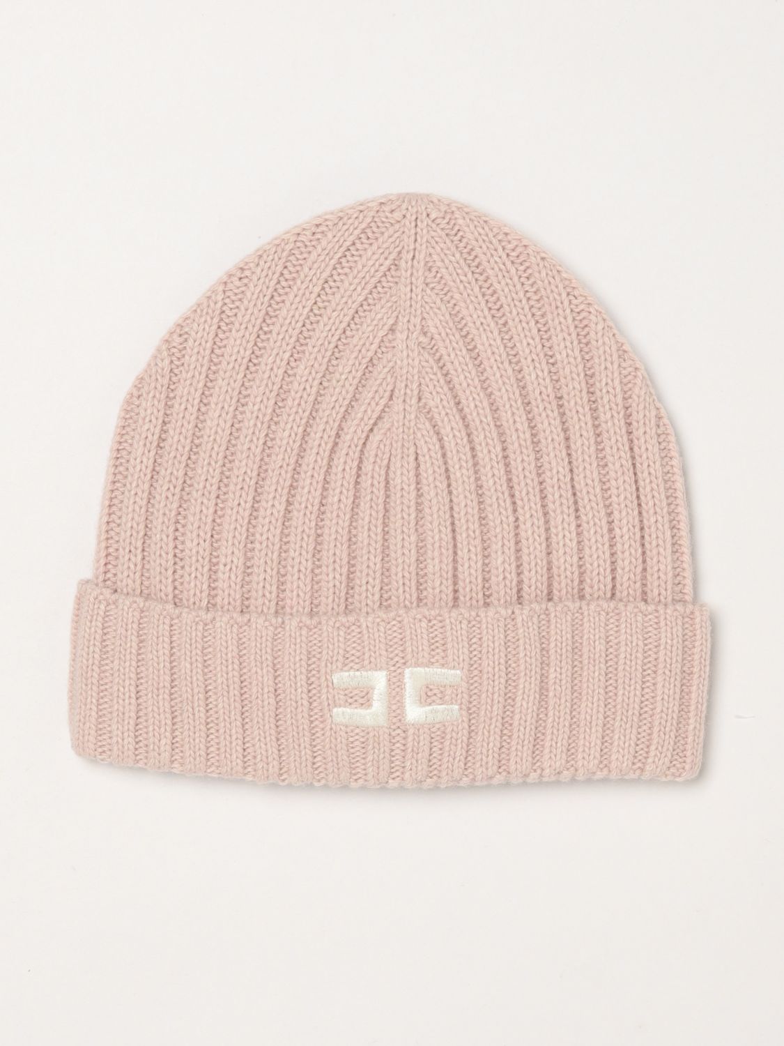 ELISABETTA FRANCHI LA MIA BAMBINA Gerippte Beanie-Mütze mit Umschlag aus Woll-Kaschmir-Mix