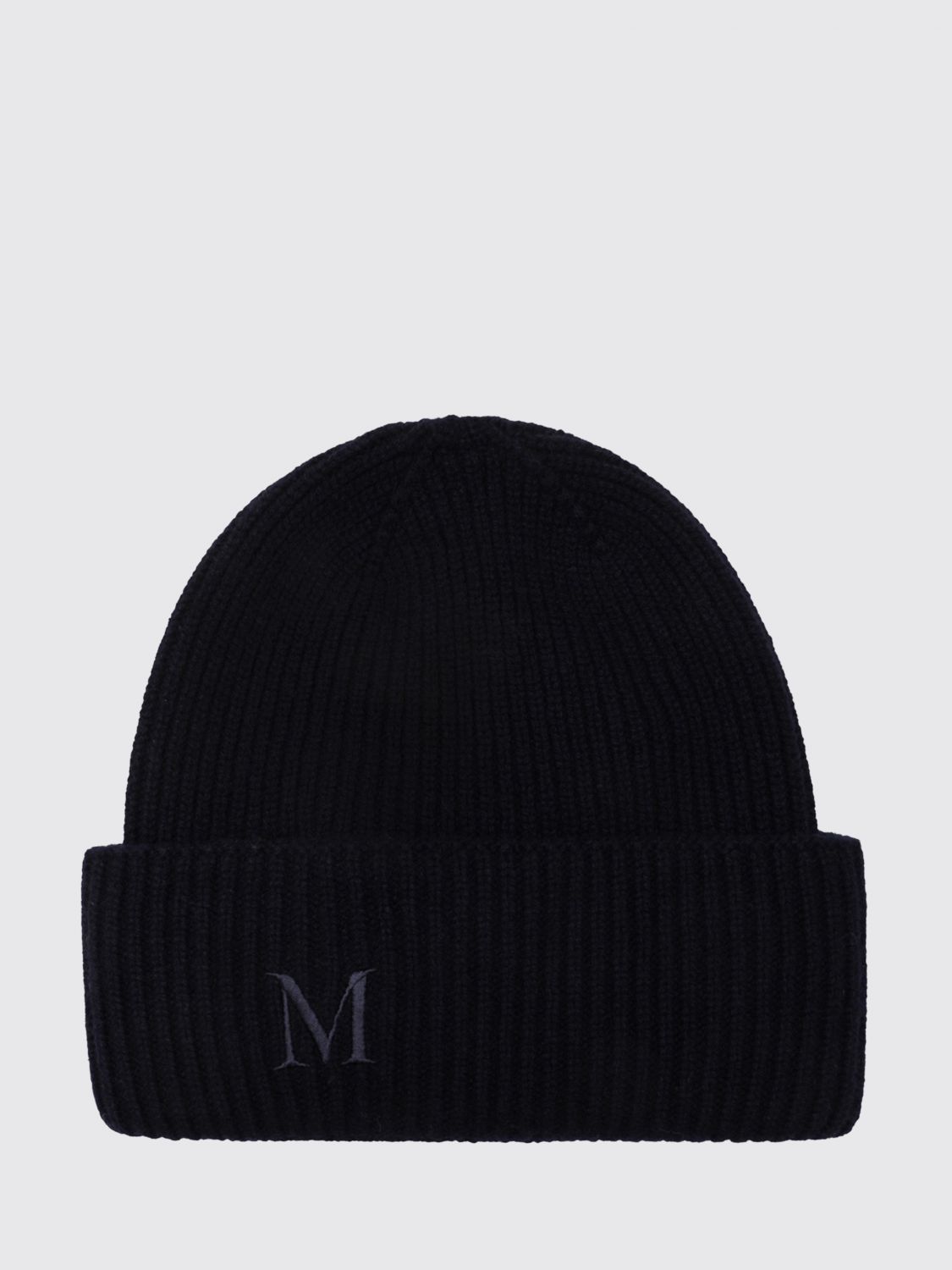 MAX MARA Berretto beanie in lana a coste con logo jacquard e risvolto