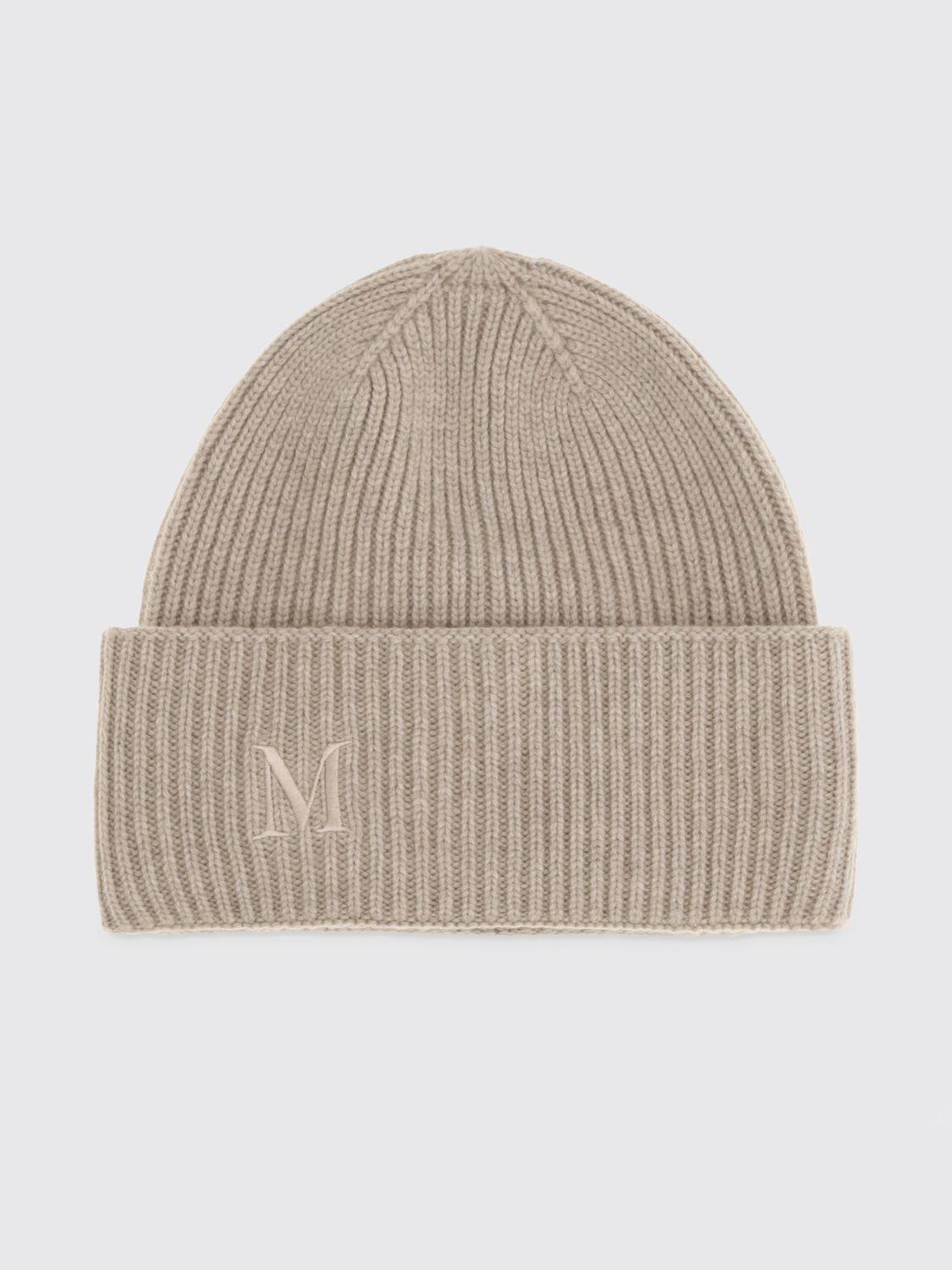 Max Mara Ribbed Wool Beanie Hat with Jacquard Logo and Cuff · OS