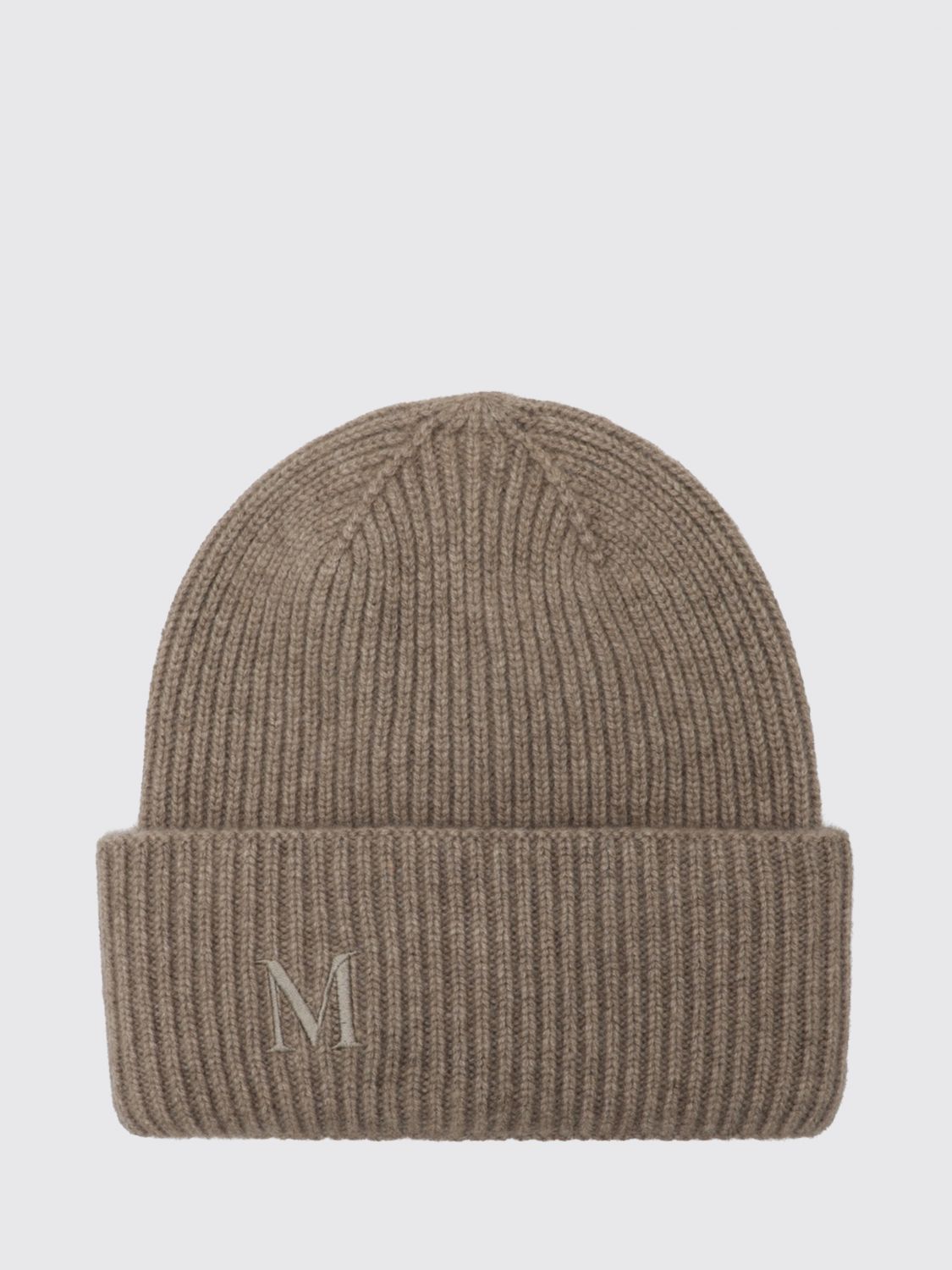 MAX MARA Berretto beanie in lana a coste con logo jacquard e risvolto