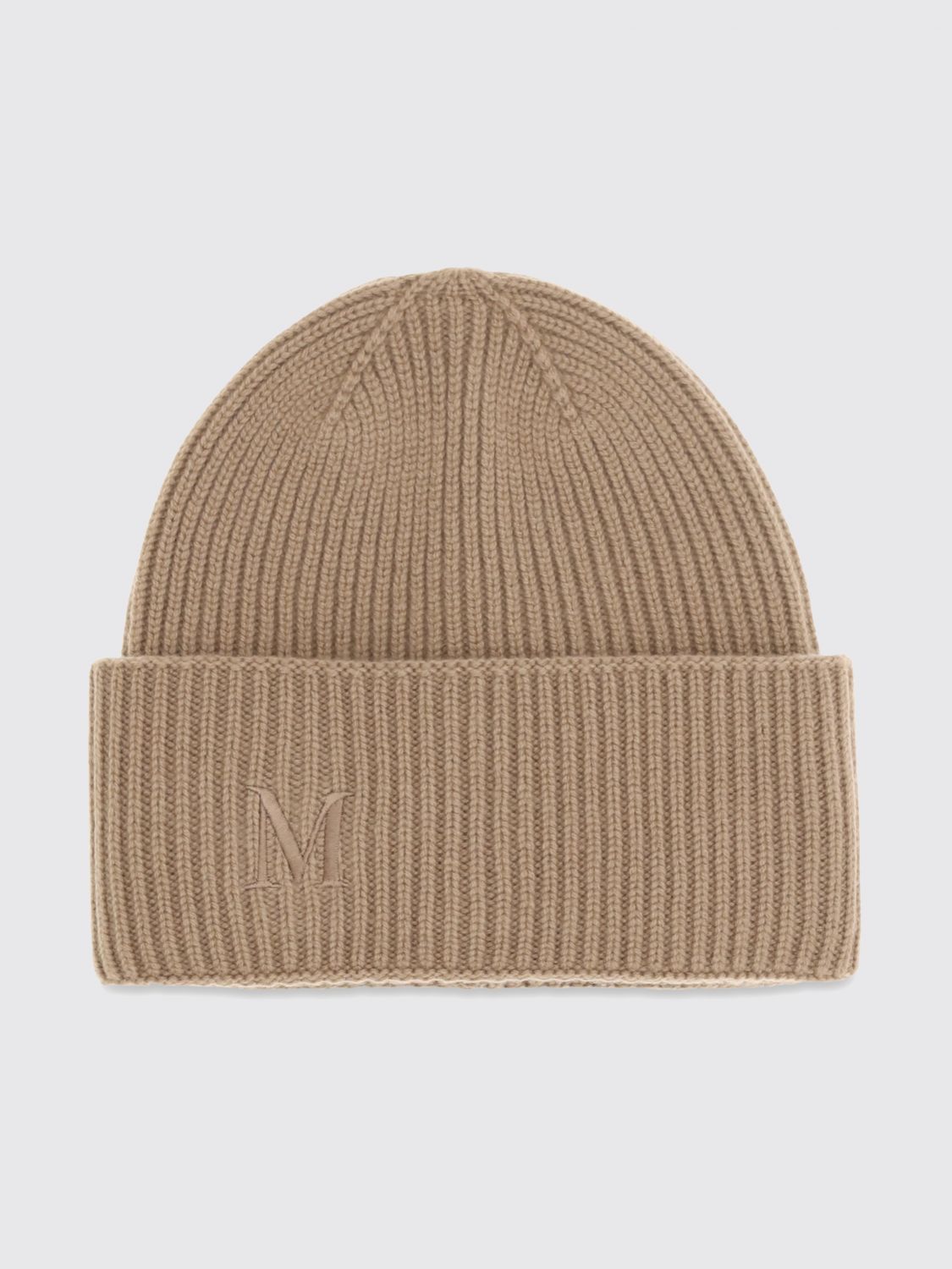 MAX MARA Berretto beanie in lana a coste con logo jacquard e risvolto
