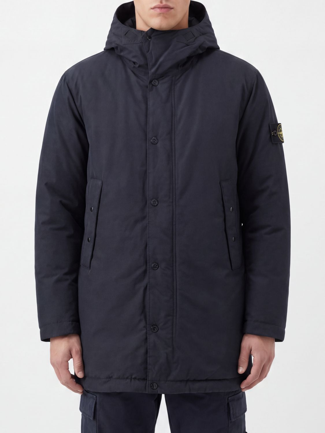 STONE ISLAND Kurzer Parka aus recyceltem technischem Gewebe mit Kapuze und Logo