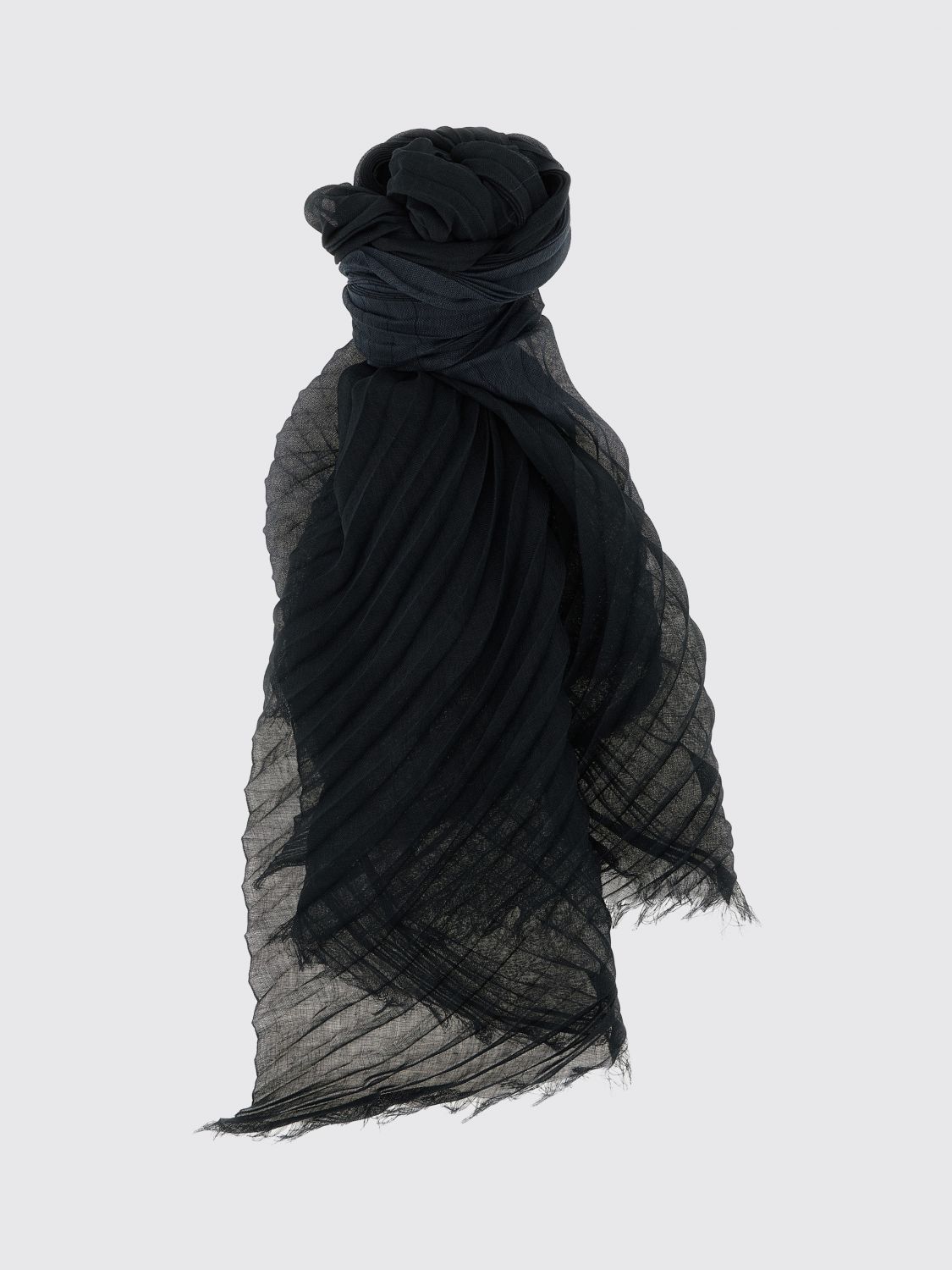 ISSEY MIYAKE Rectangular Pleated Technical Fabric Scarf with Fringed Hem