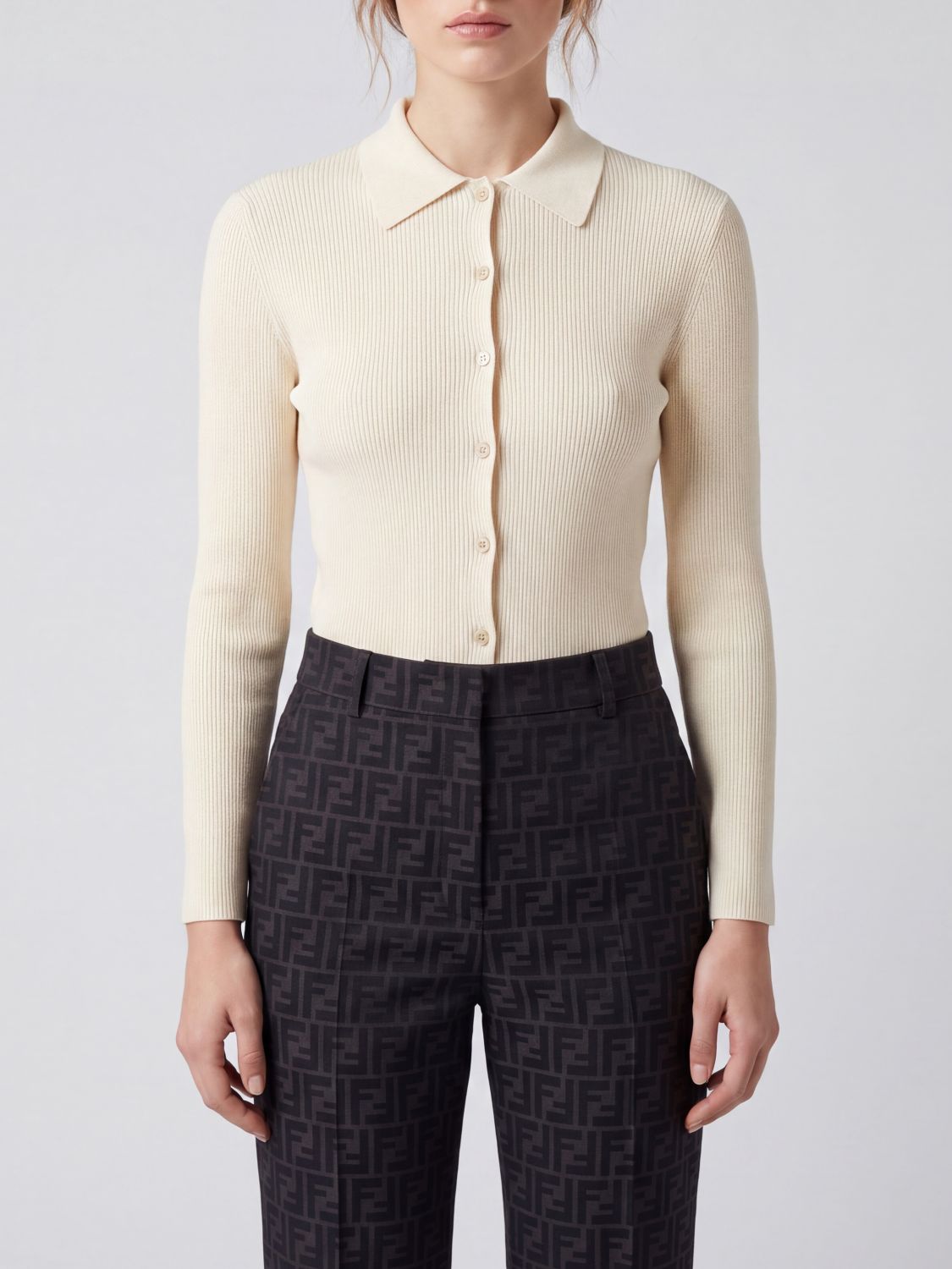 Fendi Slim Fit Ribbed Wool and Silk-Blend Cardigan · 44