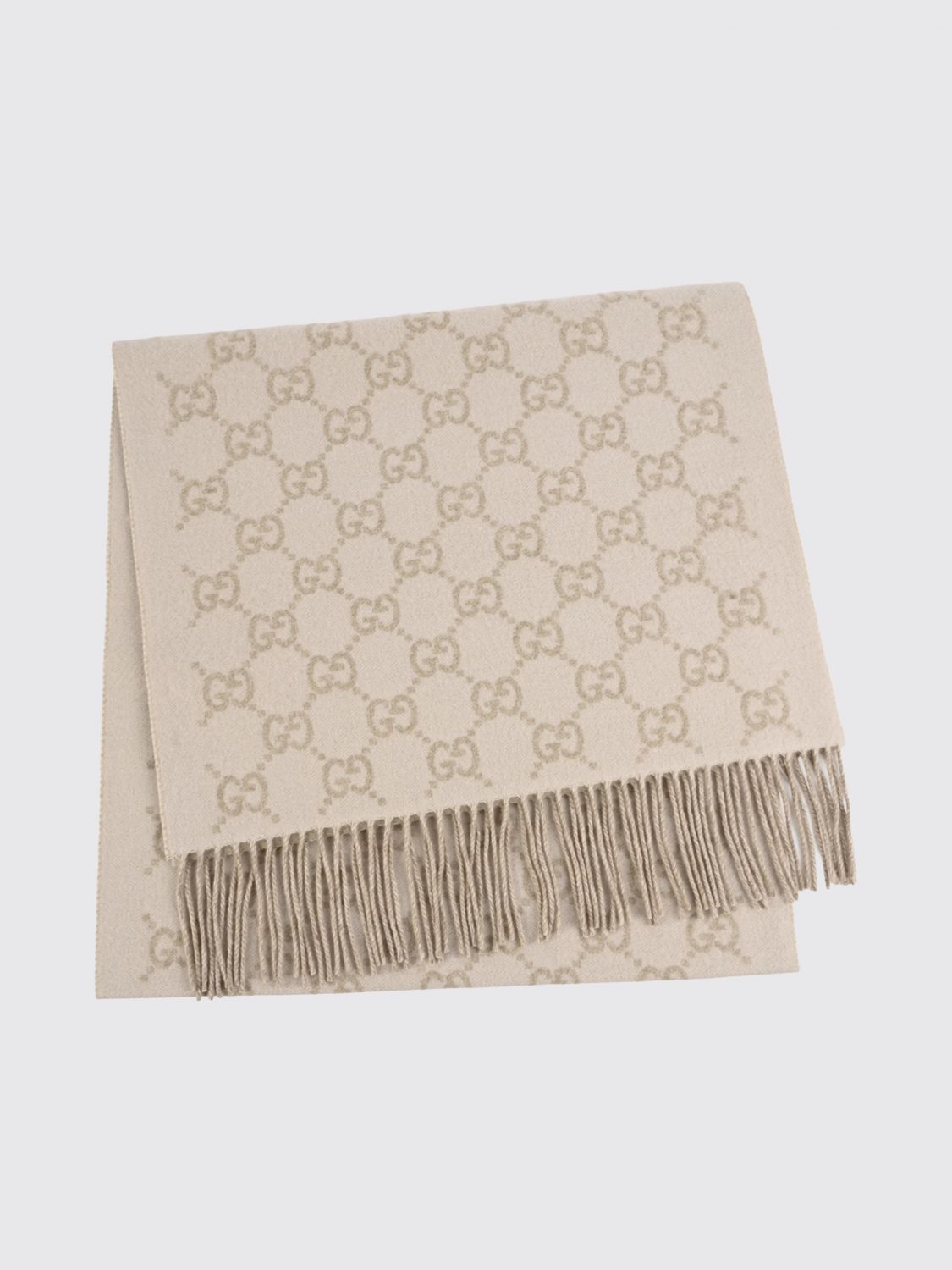 GUCCI Sciarpa in puro cashmere con monogramma GG e bordi sfrangiati