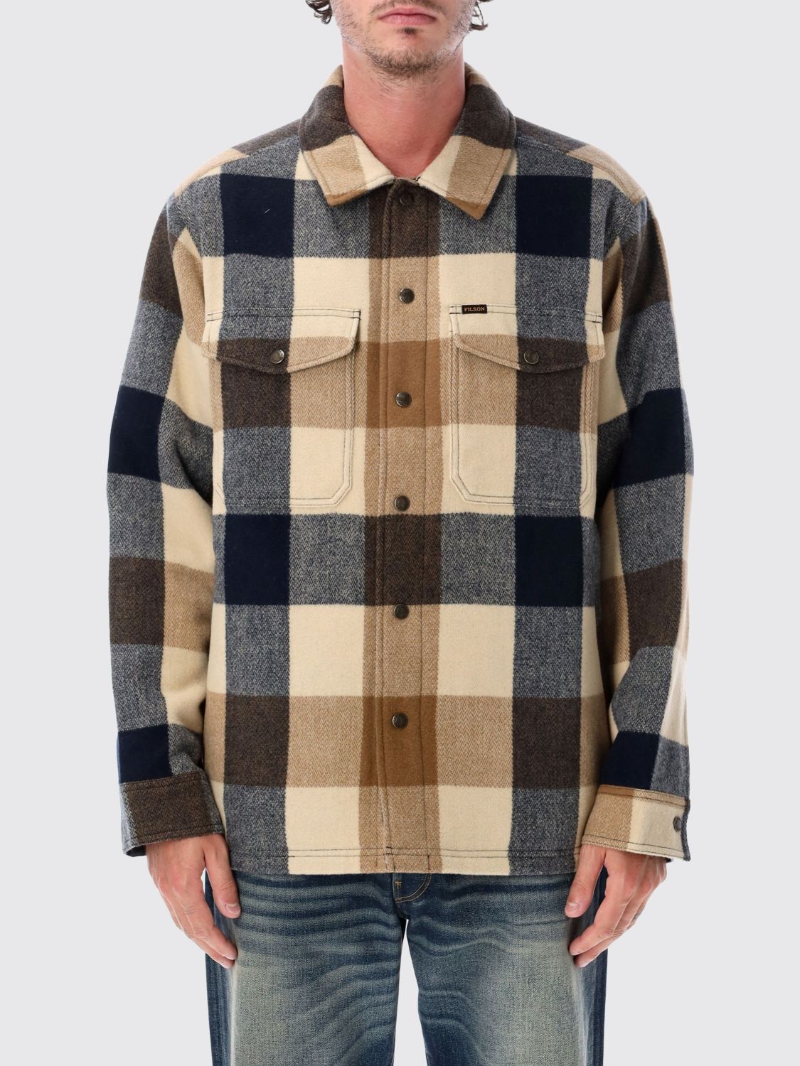 Filson Relaxed Fit Plaid Wool Shirt Jacket with Dropped Shoulders