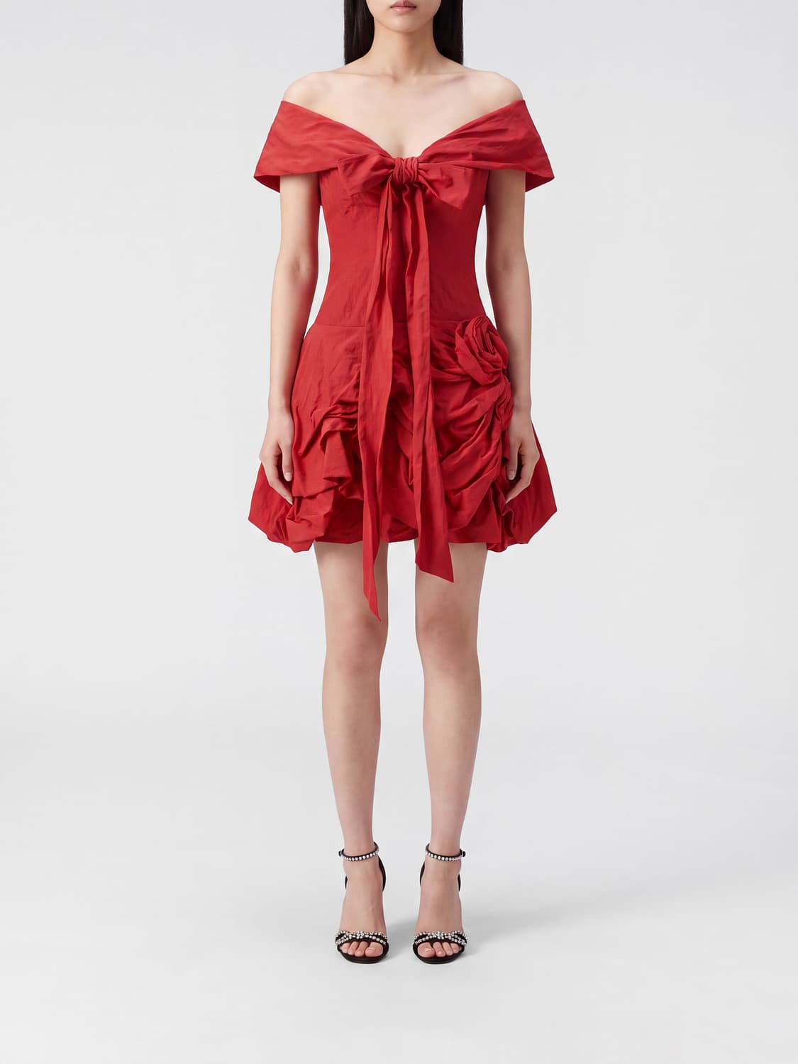MAGDA BUTRYM Asymmetrical Draped Cotton Mini Dress with Bow