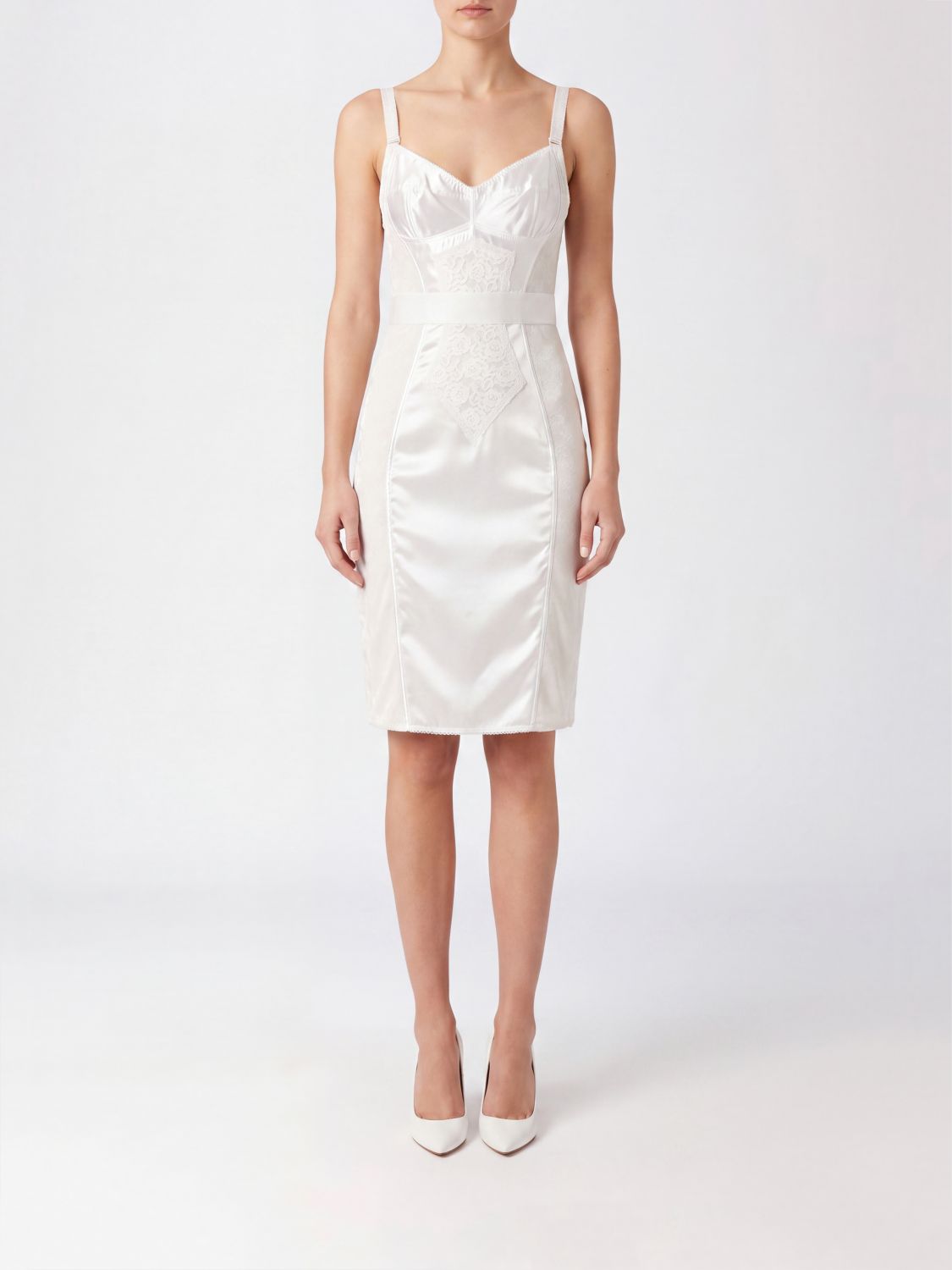 DOLCE & GABBANA Satin Midi Slip Dress with Lace Inserts