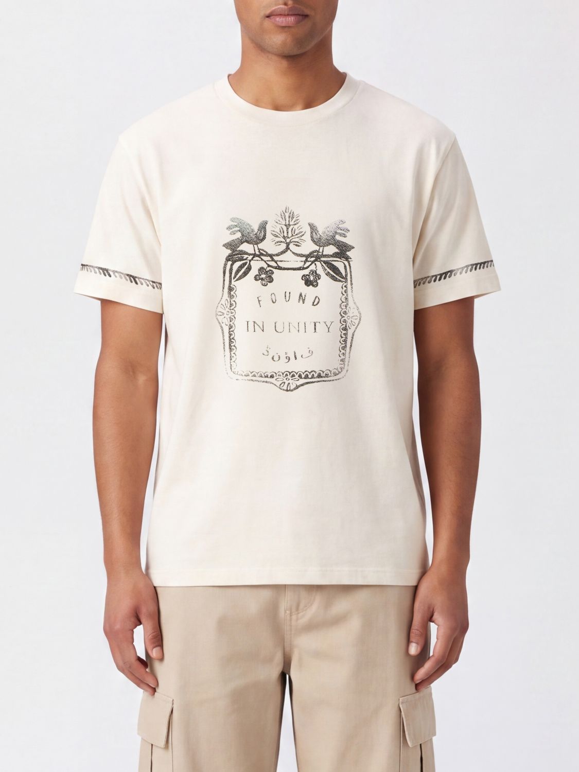 Found Crew-Neck Cotton T-shirt with Contrasting Graphic Print