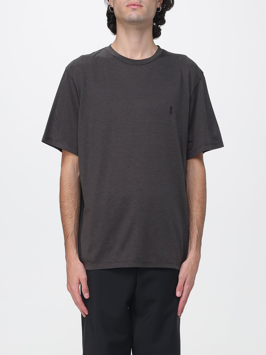 SAINT LAURENT Relaxed Fit Cotton and Silk T-shirt with YSL Logo