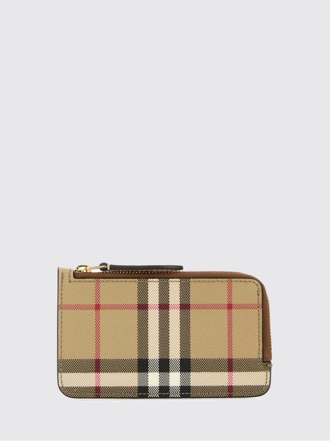 BURBERRY Check Coated Cotton and Leather Flat Card Holder