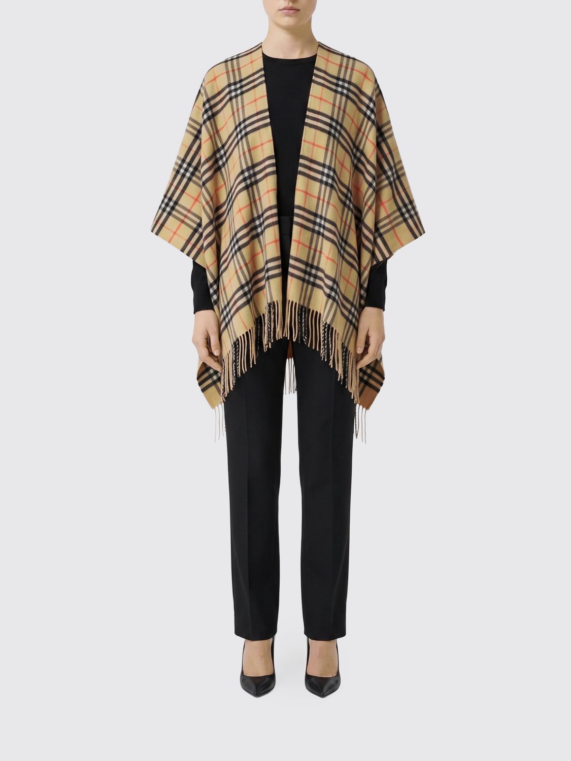 BURBERRY Asymmetric Vintage Check Wool and Cashmere Cape