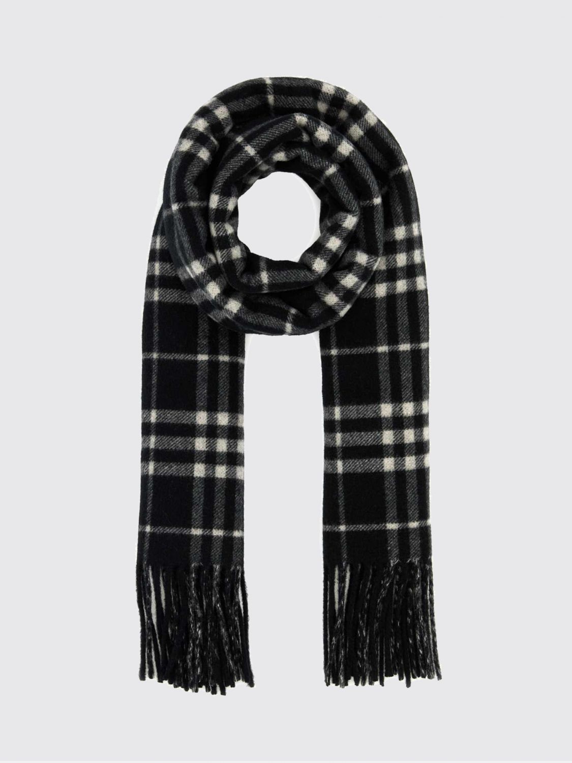 BURBERRY Classic Check Pure Cashmere Scarf with Fringes