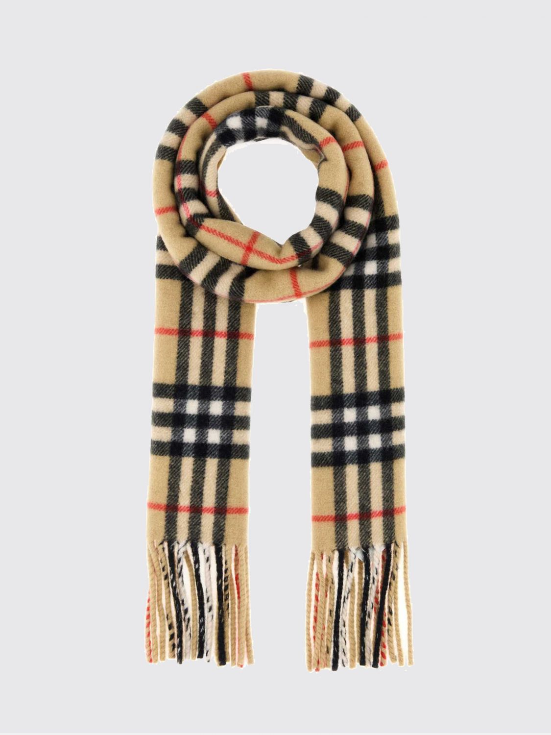 BURBERRY Vintage Check 100% Cashmere Scarf with Fringed Hem