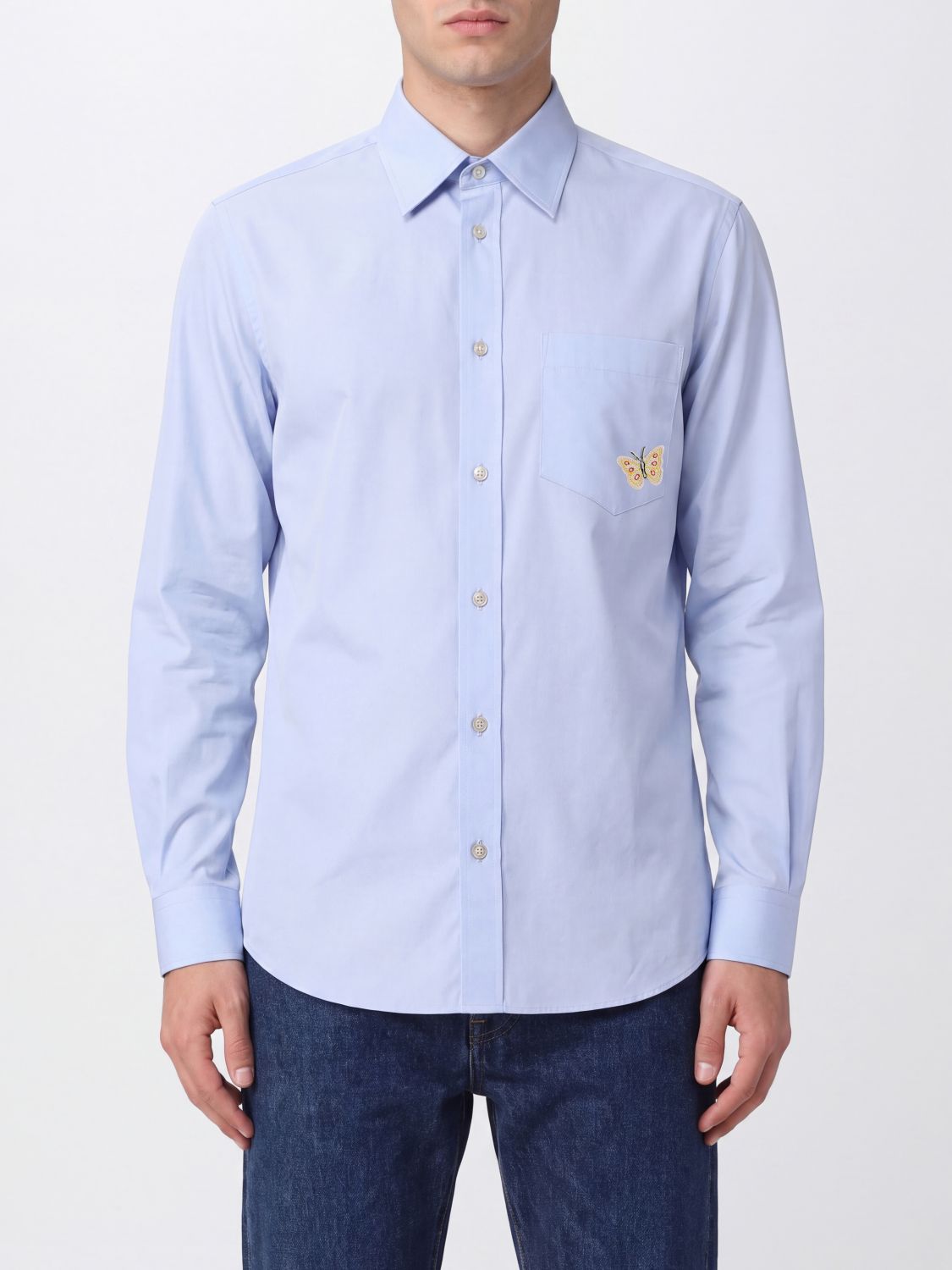VALENTINO GARAVANI Slim Fit Shirt in Cotton Poplin with Butterfly Print