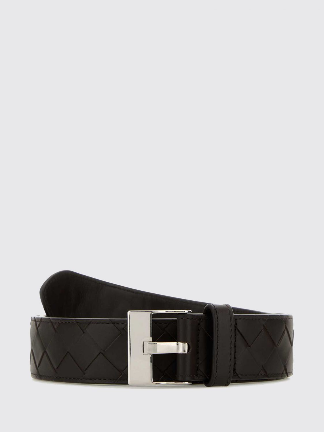 BOTTEGA VENETA Intrecciato Design Leather Belt with Logo Buckle