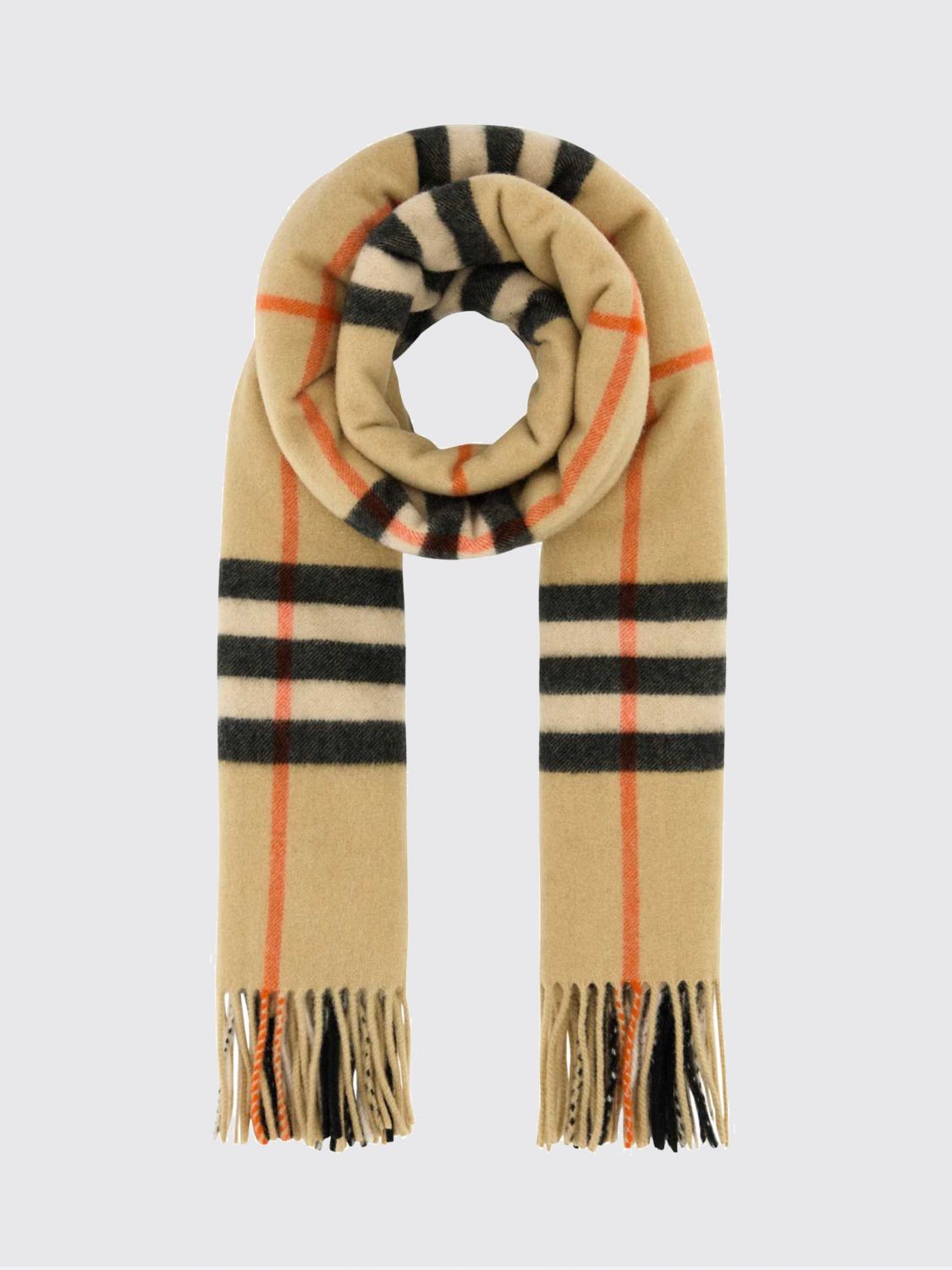BURBERRY Iconic Check 100% Cashmere Fringed Scarf