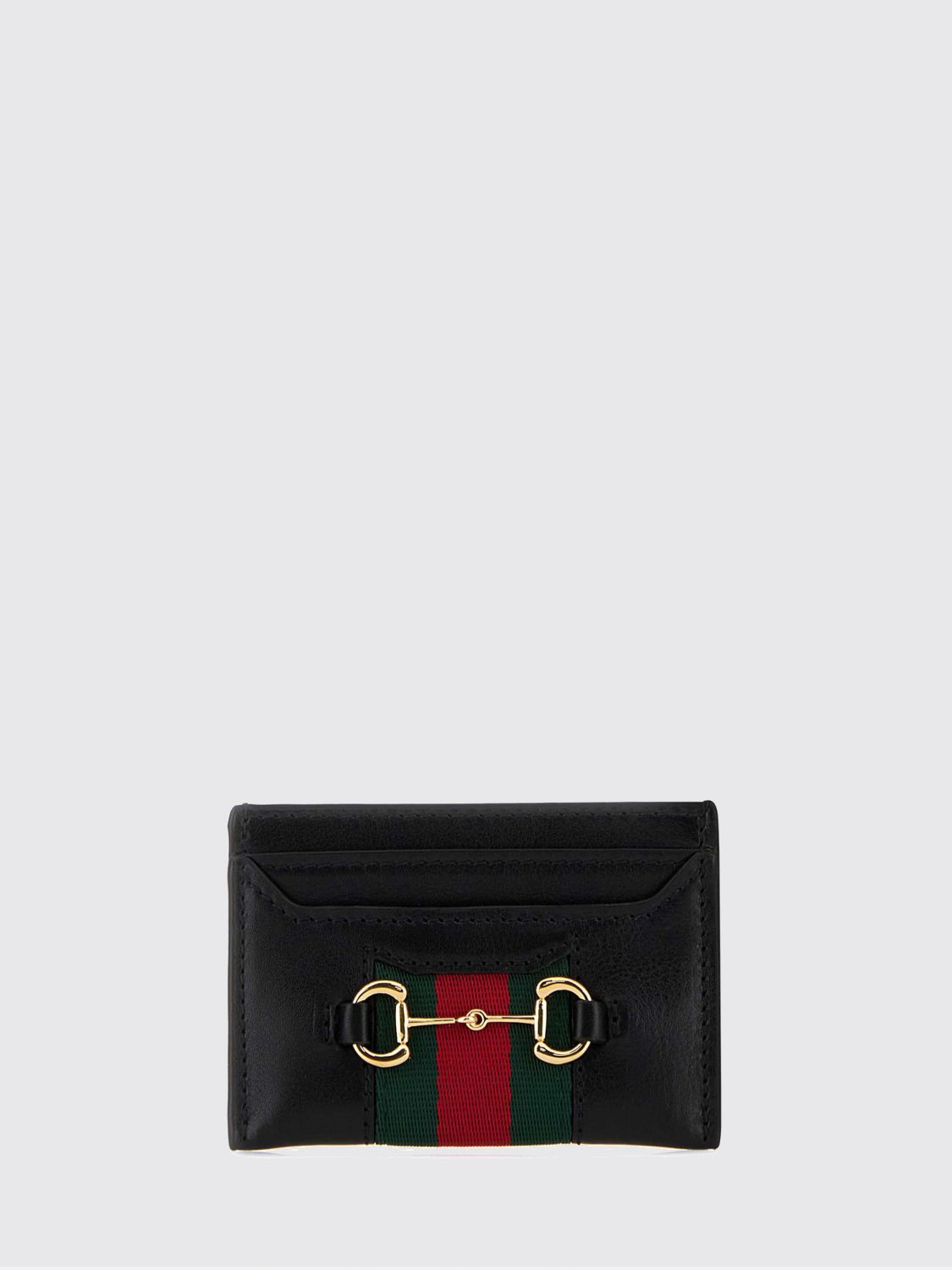 GUCCI Kartenetui aus Glattleder mit Horsebit-Detail und goldfarbener Hardware