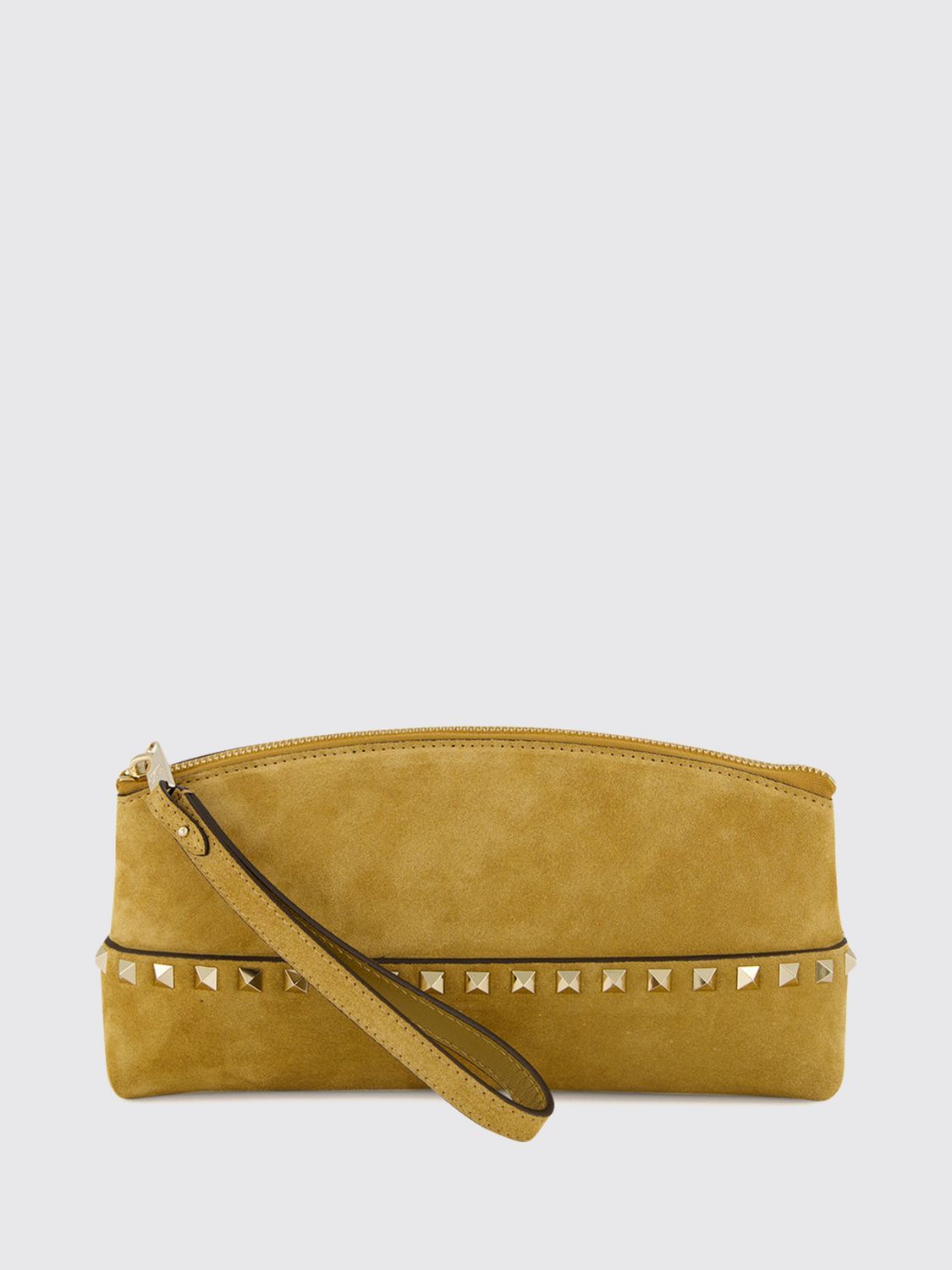 VALENTINO GARAVANI Clutch Rockstud in camoscio con borchie e polsiera