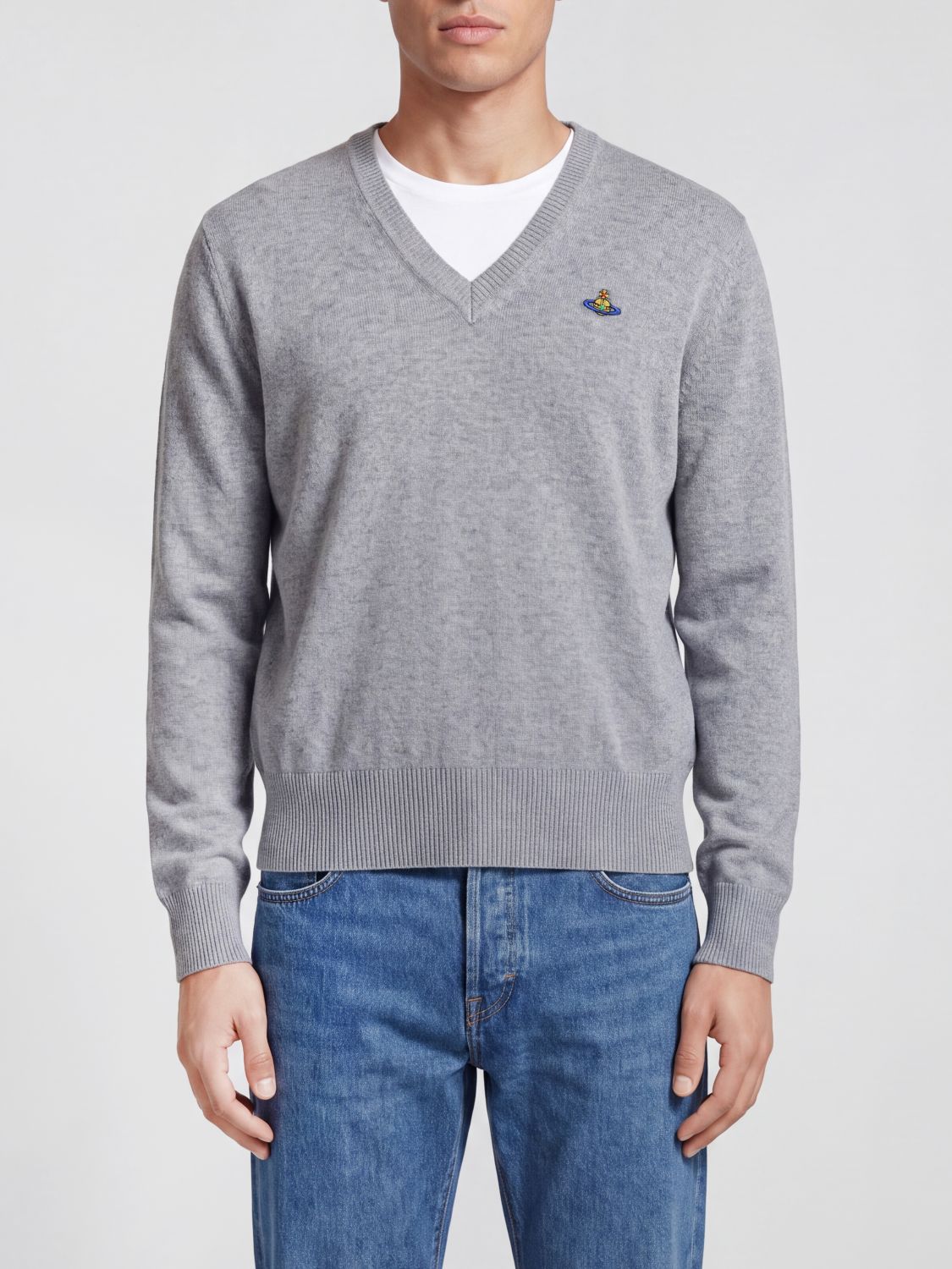 Vivienne Westwood V-Neck Jumper in Cashmere Blend with Embroidered Orb Logo