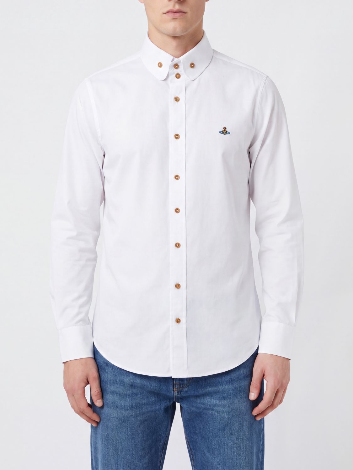 VIVIENNE WESTWOOD Cotton Poplin Shirt with Orb Logo and Button-Down Collar