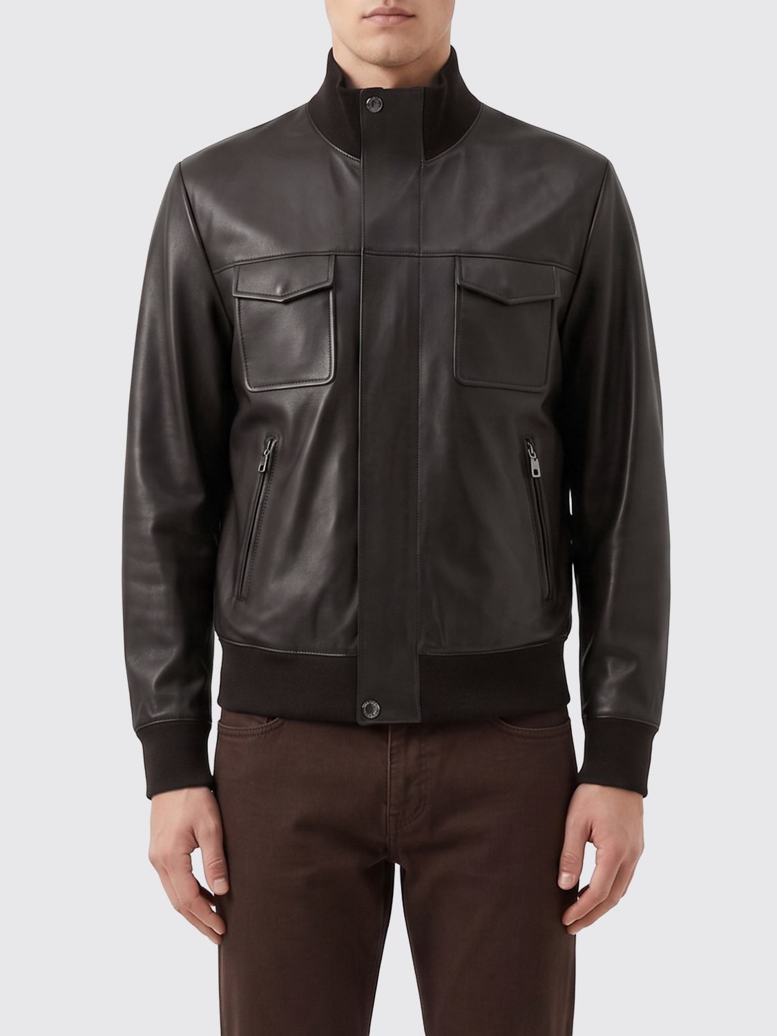 DOLCE & GABBANA Bomberjacke aus glattem Lammleder mit Stehkragen