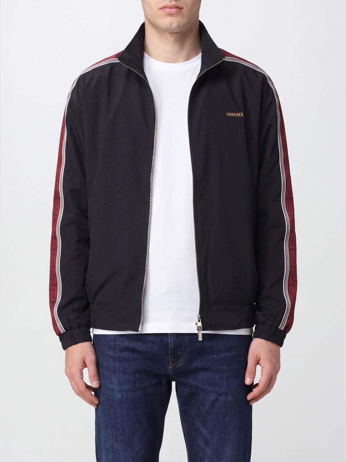 VERSACE Sweatshirt aus technischem Gewebe mit Reißverschluss und Kontrastlogo