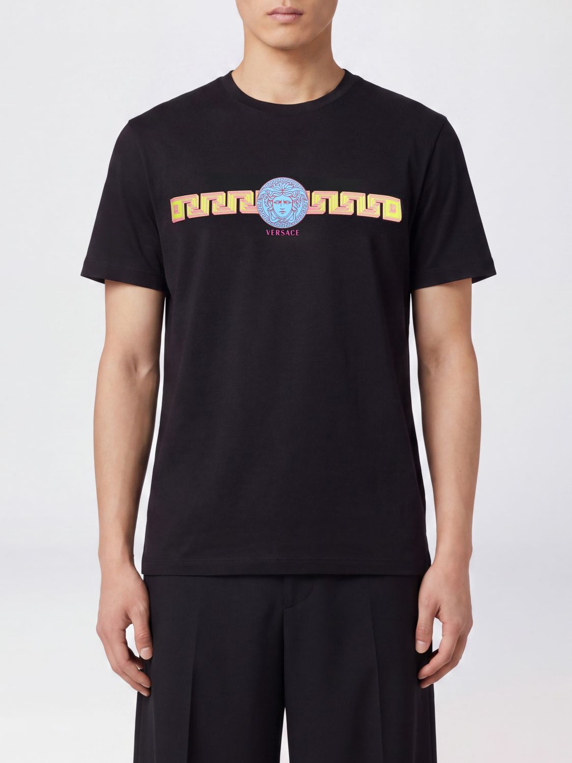 Versace Cotton T-shirt with Medusa Logo and Greca Pattern Print