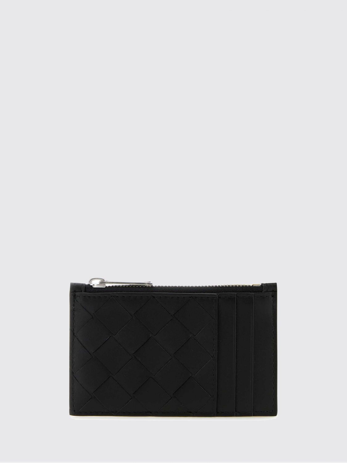 BOTTEGA VENETA Woven Calfskin Card Holder with Zip and Six Slots