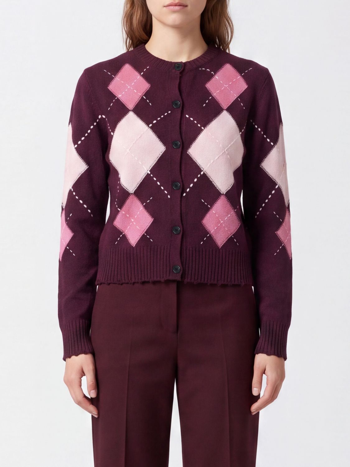 PINKO Cardigan in lana e cashmere con motivo a rombi