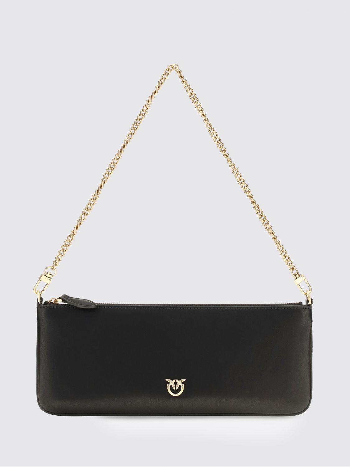 PINKO Horizontal Flat Leather Shoulder Bag with Love Birds Logo