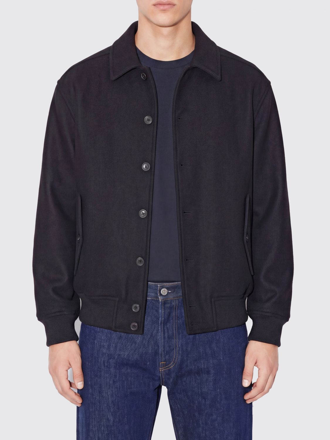 FERRAGAMO Bomber in misto lana nero con colletto classico e tasche con patta
