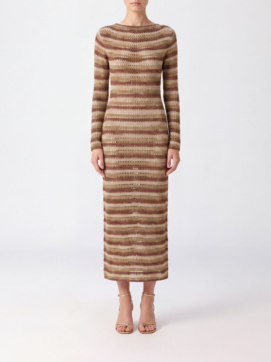 MC2 SAINT BARTH Long-Sleeved Striped Lurex Knit Midi Dress
