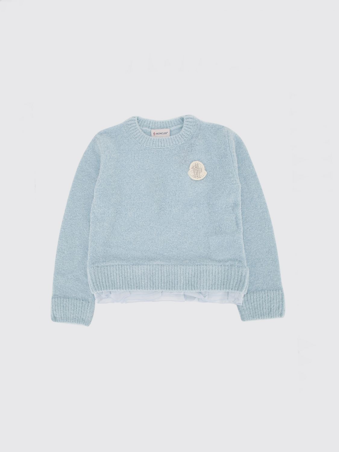 MONCLER Rundhalspullover aus Bouclé-Schurwolle für Jungen mit Logo-Patch