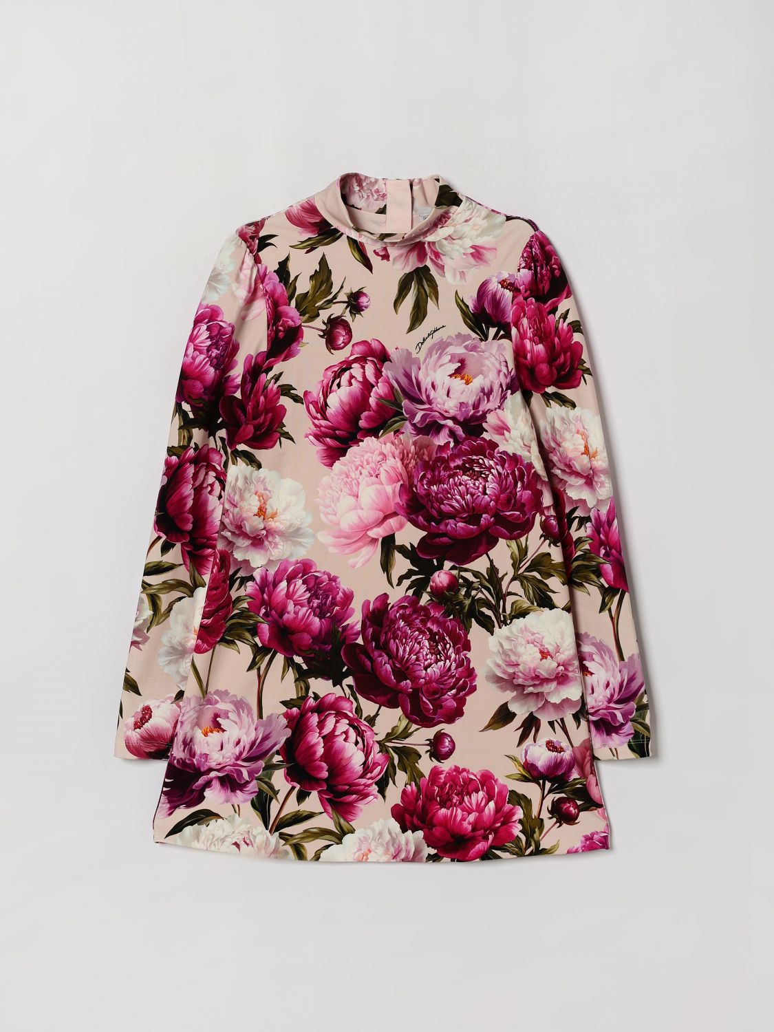 DOLCE & GABBANA Kurzes Kleid für Mädchen aus Stretch-Baumwolle mit Blumendruck